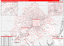 Philadelphia-Camden-Wilmington Metro Area Wall Map Red Line Style 2026